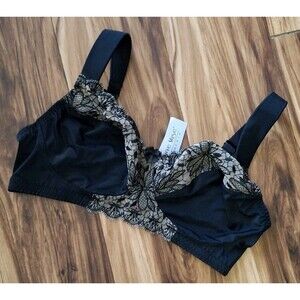 Curve Muse Minimizer Wireless Unlined Bra Size 40DD Black Embroiderd Wide Strap